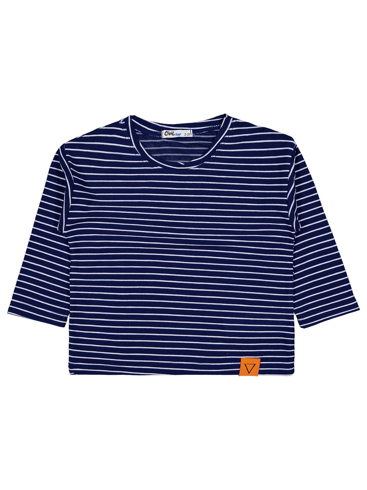 Civil Erkek Çocuk Yatay Çizgili Sweatshirt | Jakarlı İnterlok | Okul Kreş ve Günlük Kullanım - Lacivert