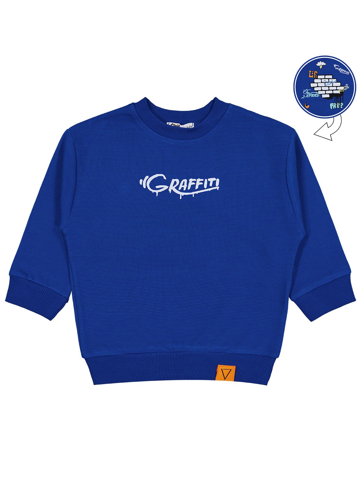 Civil Erkek Çocuk Graffiti Baskılı Sweatshirt | Ottoman Uzun Kol | Okul Kreş ve Günlük Kullanım - Mavi