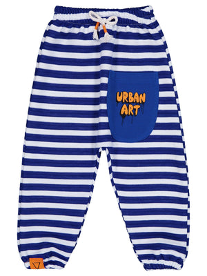 Civil Boys Urban Art Baskılı Çizgili 2-5 Yaş Eşofman Altı - Mavi