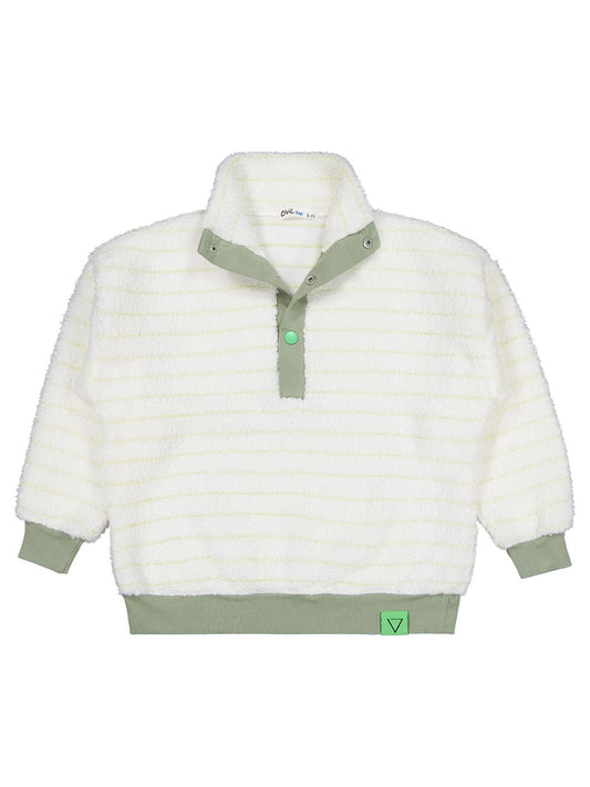 Civil Boys Erkek Çocuk Yakası Patlı Çizgili Sweatshirt | Velsoft Uzun Kol | Okul Kreş ve Günlük Kullanım - Yeşil