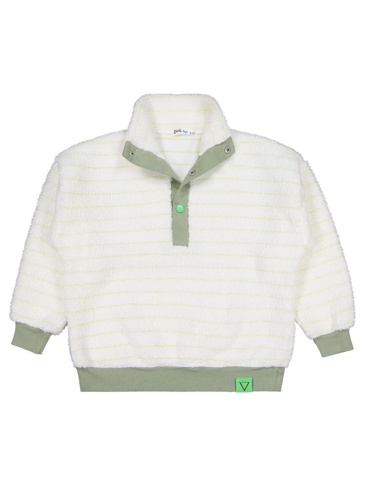 Civil Boys Yakası Patlı Çizgili 6-9 Yaş Sweatshirt - Yeşil