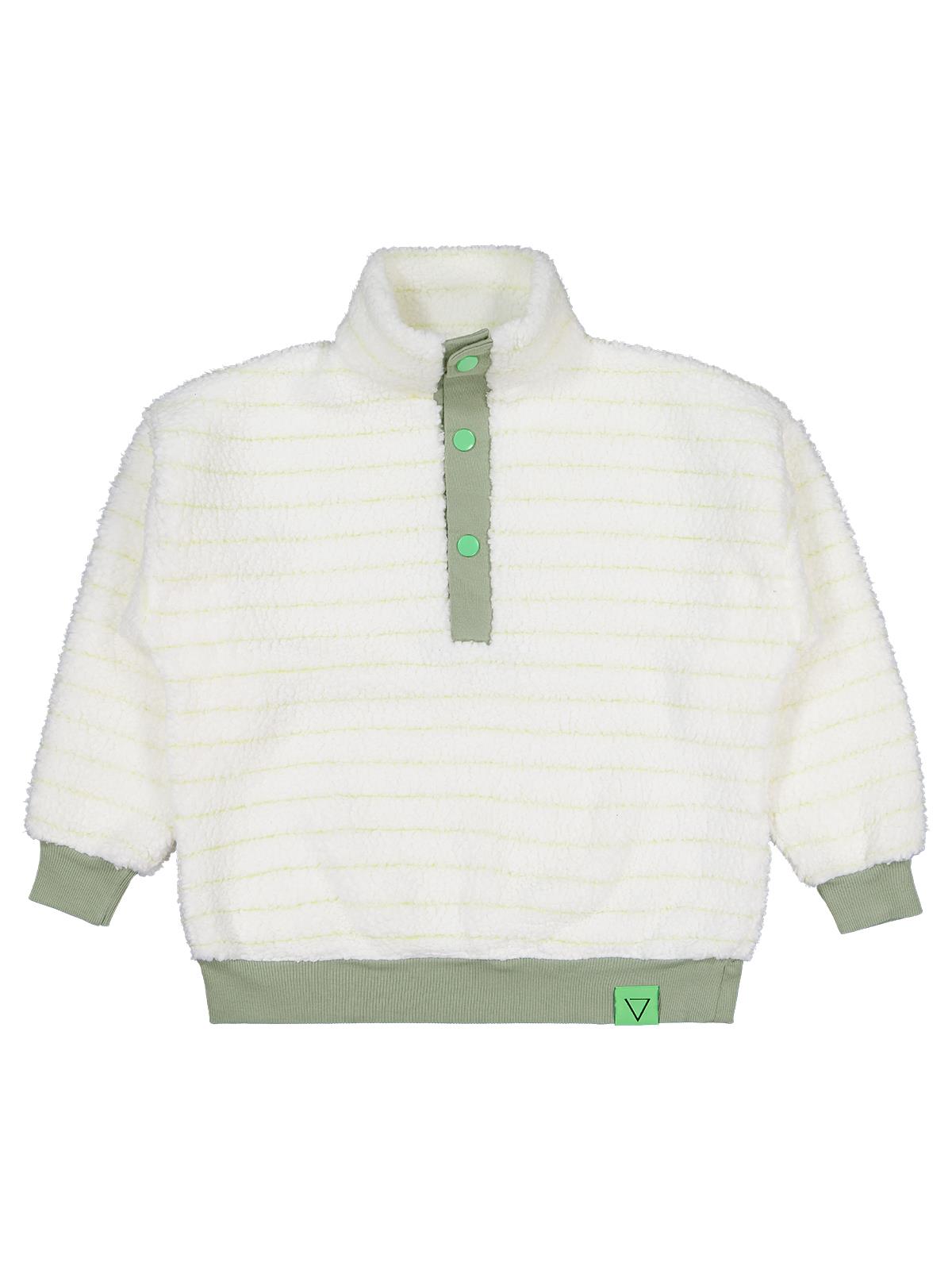 Civil Erkek Çocuk Yakası Patlı Çizgili Sweatshirt | Velsoft Uzun Kol | Okul Kreş ve Günlük Kullanım - Yeşil
