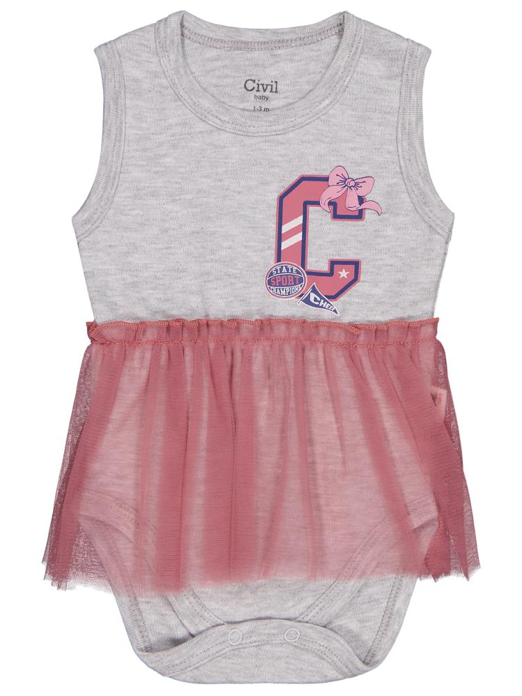Civil Baby C Baskılı 0-3 Yaş Çıtçıtlı Badi - Gri