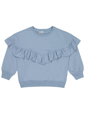 Civil Kız Çocuk Roba Fırfırlı Sweatshirt | 2 İp Uzun Kol | Okul Kreş ve Günlük Kullanım - Mavi