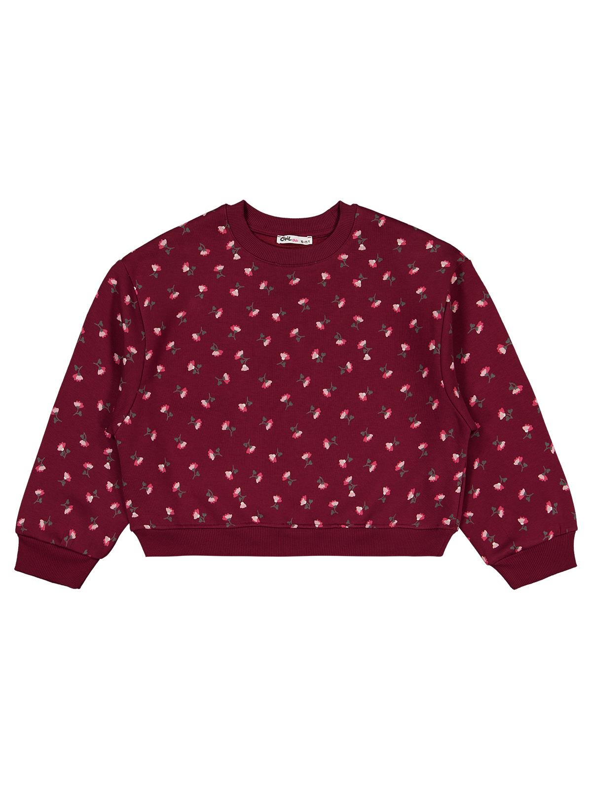 Civil Kız Çocuk Çıtır Çiçek Desenli Sweatshirt | 3 İp Uzun Kol | Okul Kreş ve Günlük Kullanım - Bordo