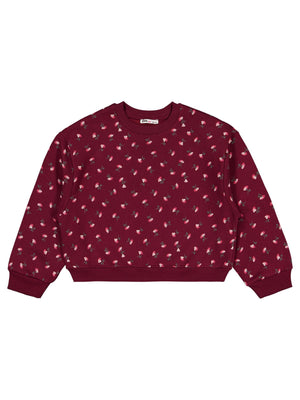 Civil Kız Çocuk Çıtır Çiçek Desenli Sweatshirt | 3 İp Uzun Kol | Okul Kreş ve Günlük Kullanım - Bordo