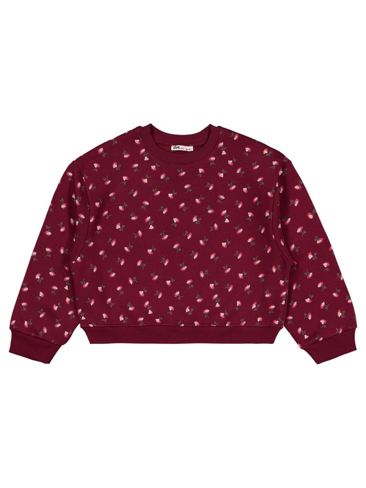 Civil Girls Çıtır Çiçek Desenli 10-13 Yaş Sweatshirt - Bordo
