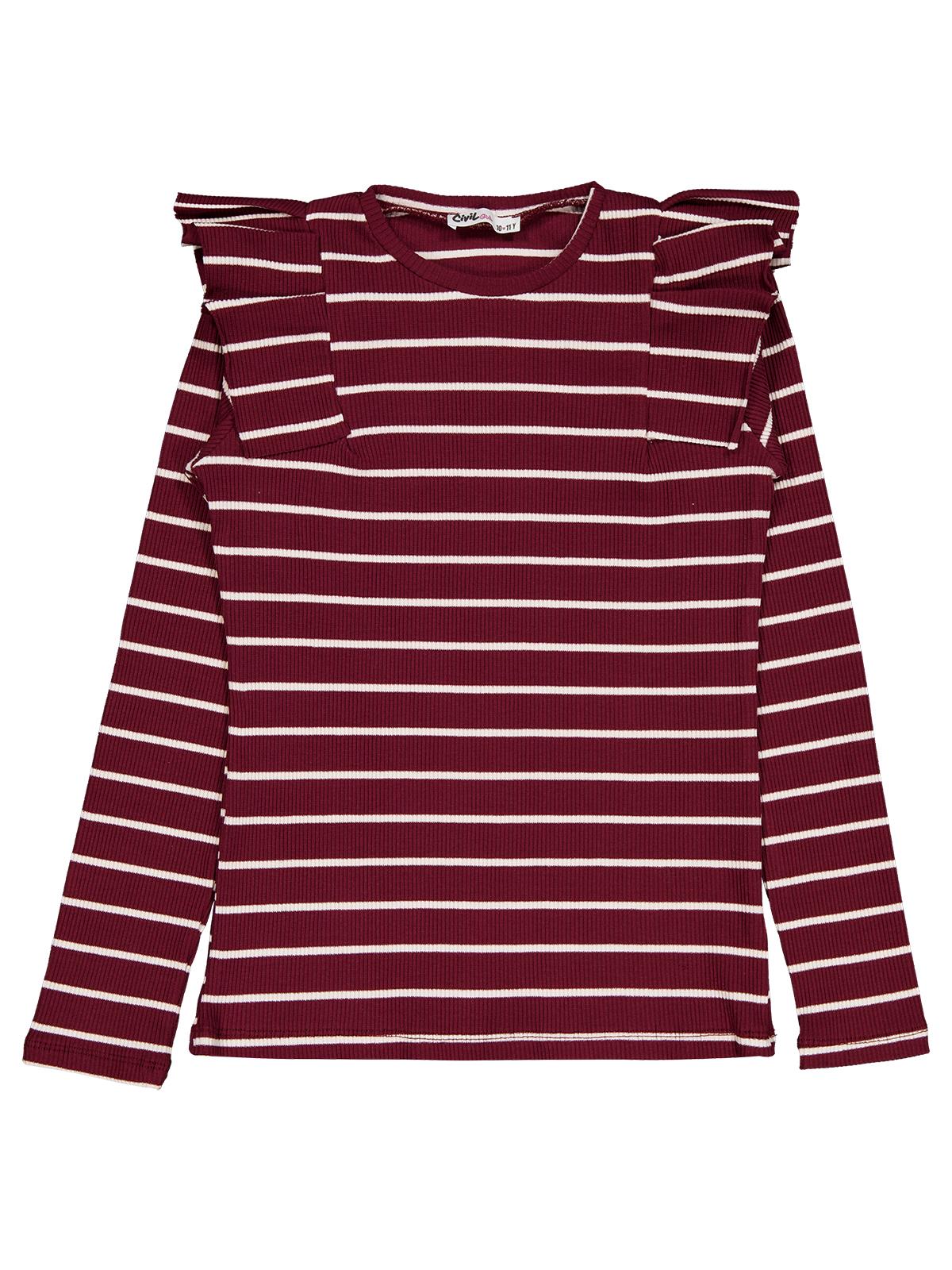 Civil Kız Çocuk İnce Çizgili Sweatshirt | Kaşkorse Uzun Kol | Okul Kreş ve Günlük Kullanım - Bordo