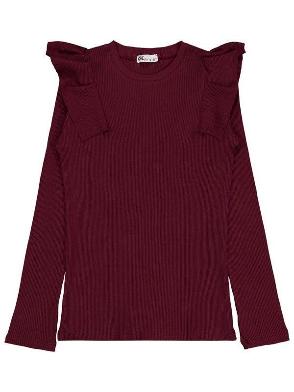 Civil Girls Omuz Fırfırlı 10-13 Yaş Sweatshirt - Bordo