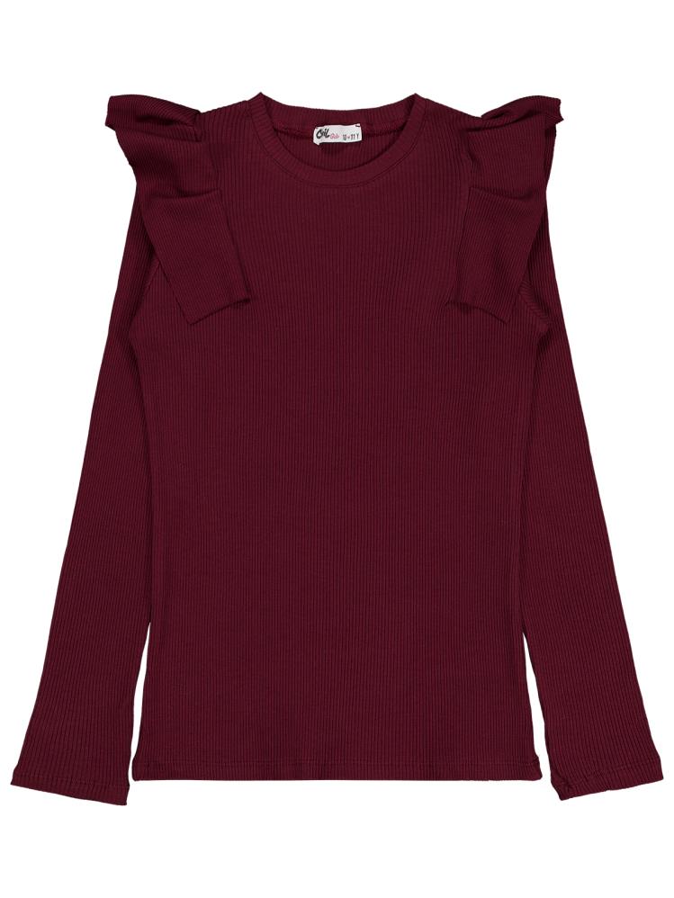 Civil Girls Omuz Fırfırlı 10-13 Yaş Sweatshirt - Bordo