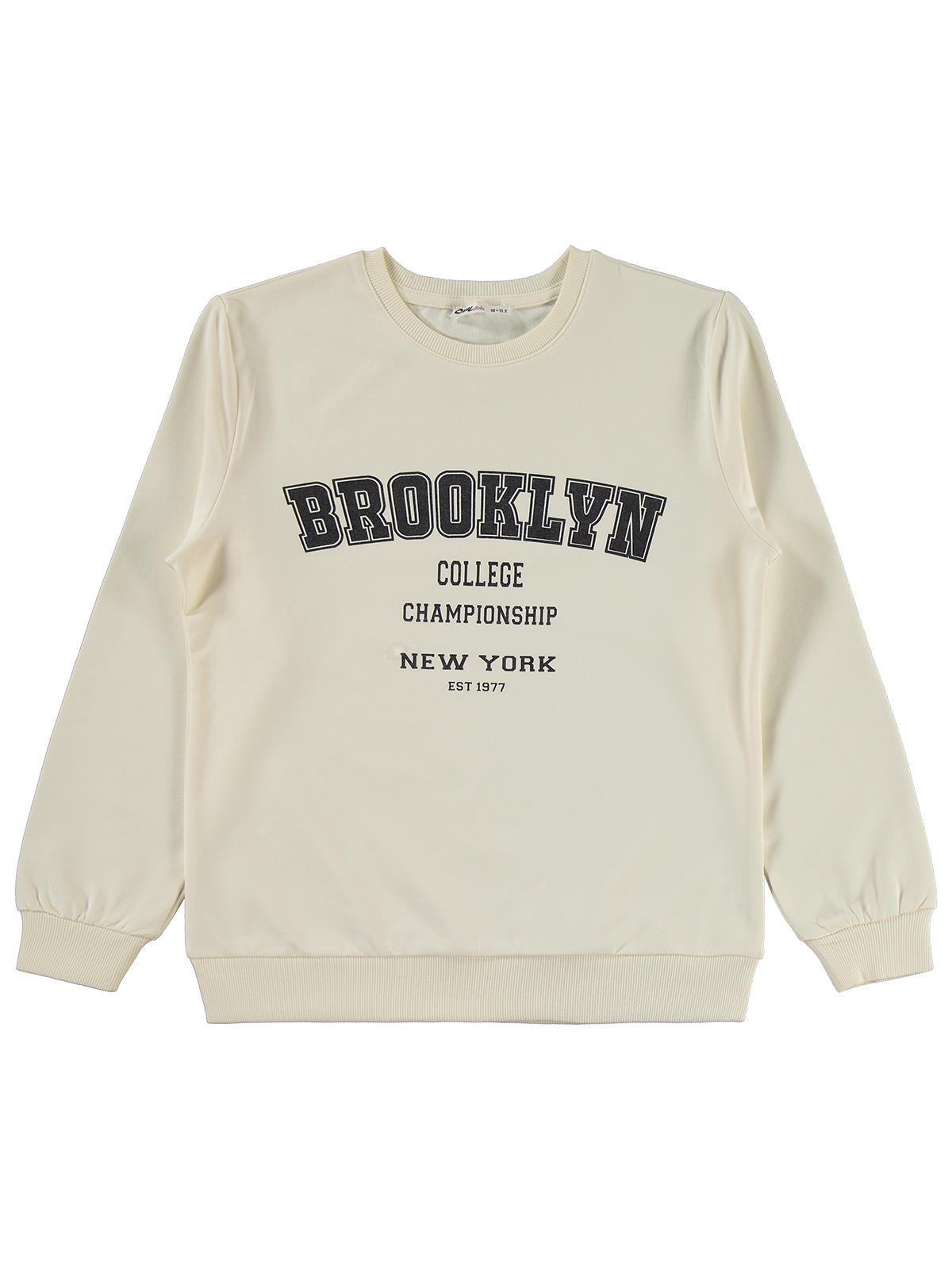 Civil Kız Çocuk Brooklyn Baskılı Sweatshirt | 2 İp Uzun Kol | Okul Kreş ve Günlük Kullanım - Ekru