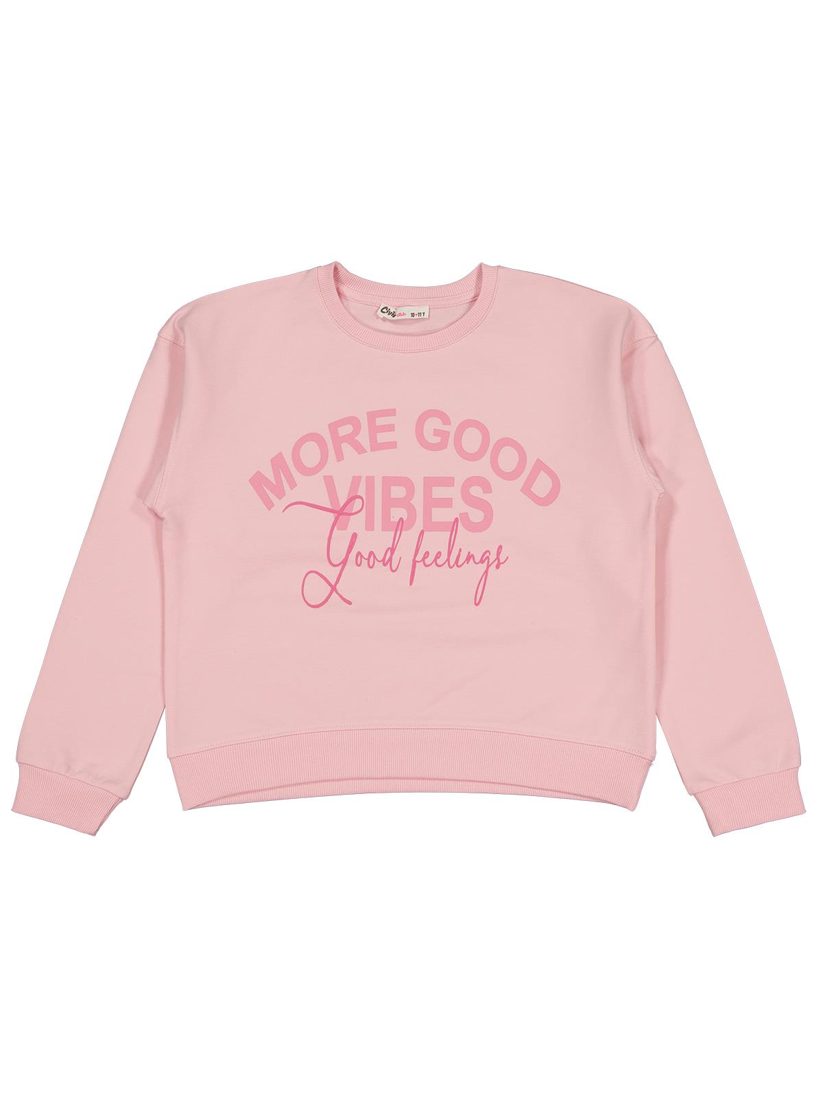 Civil Kız Çocuk More Good Vibes Baskılı Sweatshirt | 2 İp Uzun Kol | Okul Kreş ve Günlük Kullanım - Pudra