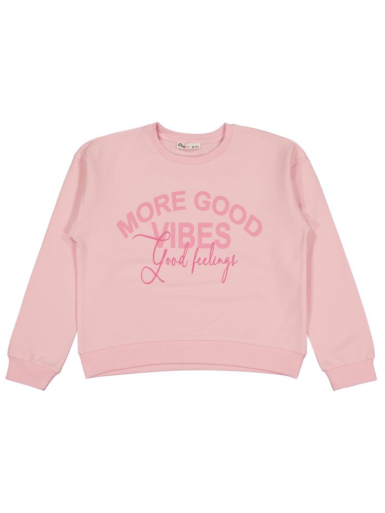 Civil Girls More Good Vibes Baskılı 10-13 Yaş Sweatshirt - Pudra