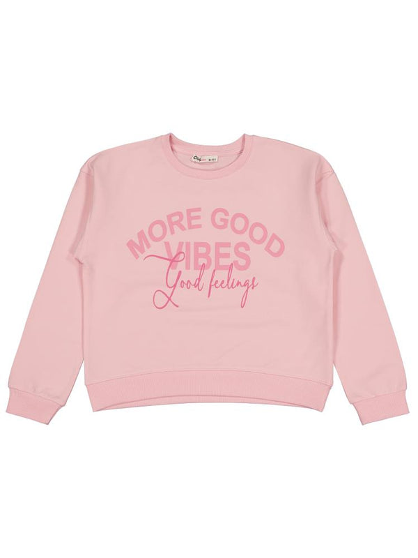 Civil Girls More Good Vibes Baskılı 10-13 Yaş Sweatshirt - Pudra