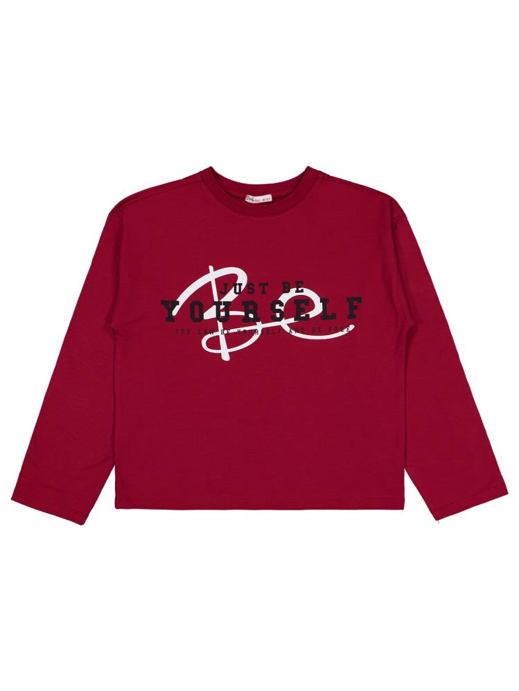 Civil Girls Be Yourself Baskılı 10-13 Yaş Sweatshirt - Bordo