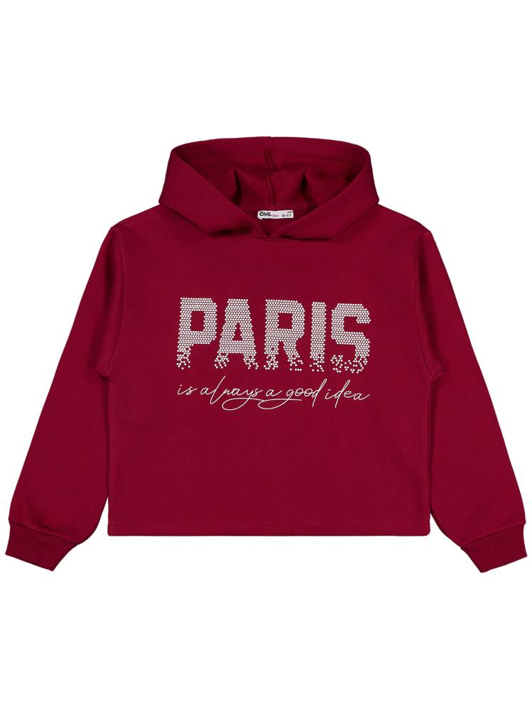 Civil Girls Paris Baskılı 10-13 Yaş Sweatshirt - Bordo