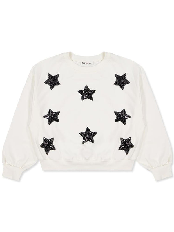 Civil Girls Yıldızlar Nakışlı 10-13 Yaş Sweatshirt - Ekru