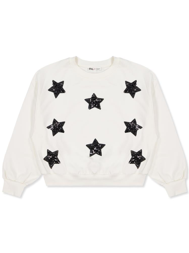 Civil Girls Yıldızlar Nakışlı 10-13 Yaş Sweatshirt - Ekru