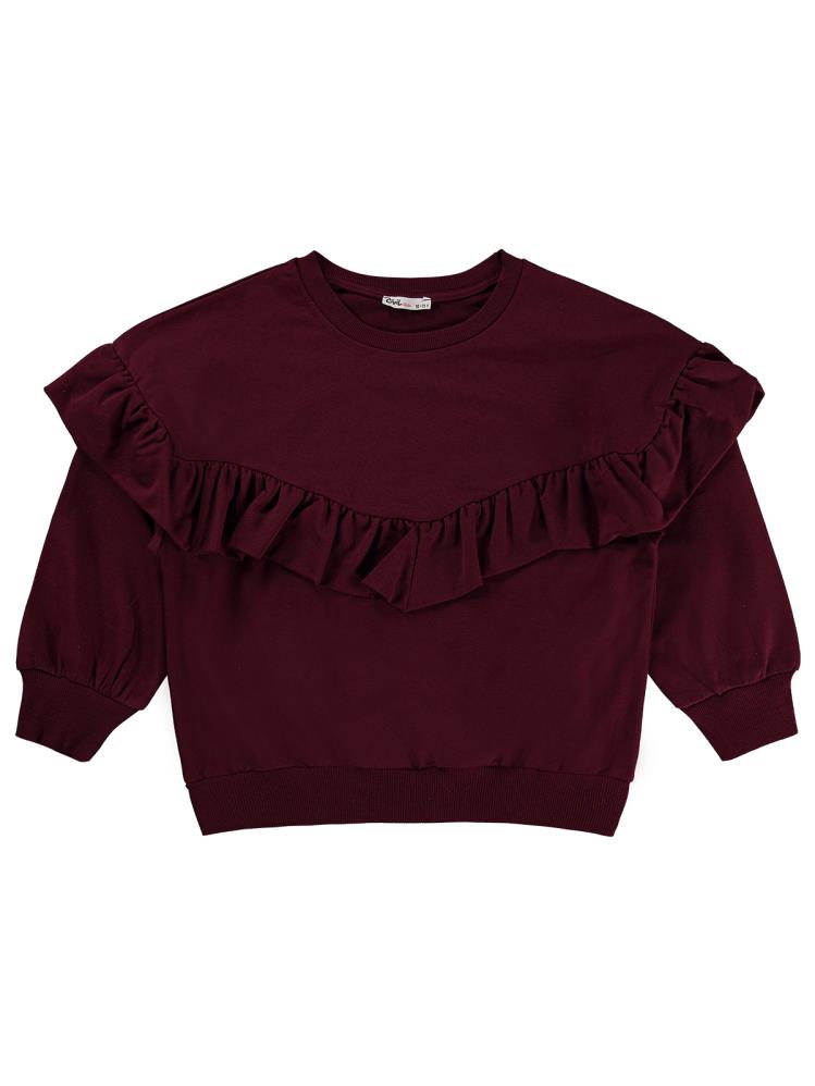 Civil Girls Roba Fırfırlı 10-13 Yaş Sweatshirt - Bordo