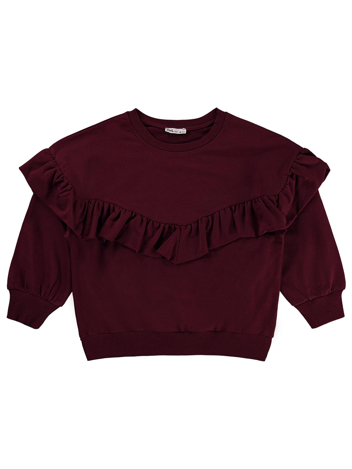 Civil Kız Çocuk Roba Fırfırlı Sweatshirt | 2 İp Uzun Kol | Okul Kreş ve Günlük Kullanım - Bordo