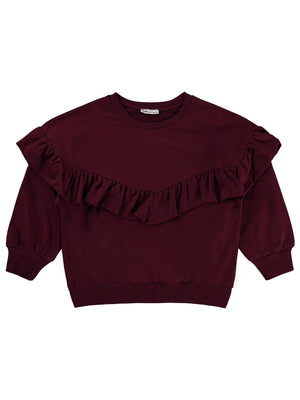 Civil Kız Çocuk Roba Fırfırlı Sweatshirt | 2 İp Uzun Kol | Okul Kreş ve Günlük Kullanım - Bordo