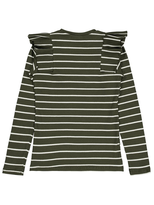 Civil Kız Çocuk İnce Çizgili Sweatshirt | Kaşkorse Uzun Kol | Okul Kreş ve Günlük Kullanım - Haki