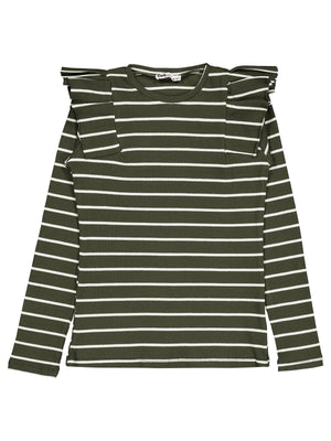 Civil Kız Çocuk İnce Çizgili Sweatshirt | Kaşkorse Uzun Kol | Okul Kreş ve Günlük Kullanım - Haki