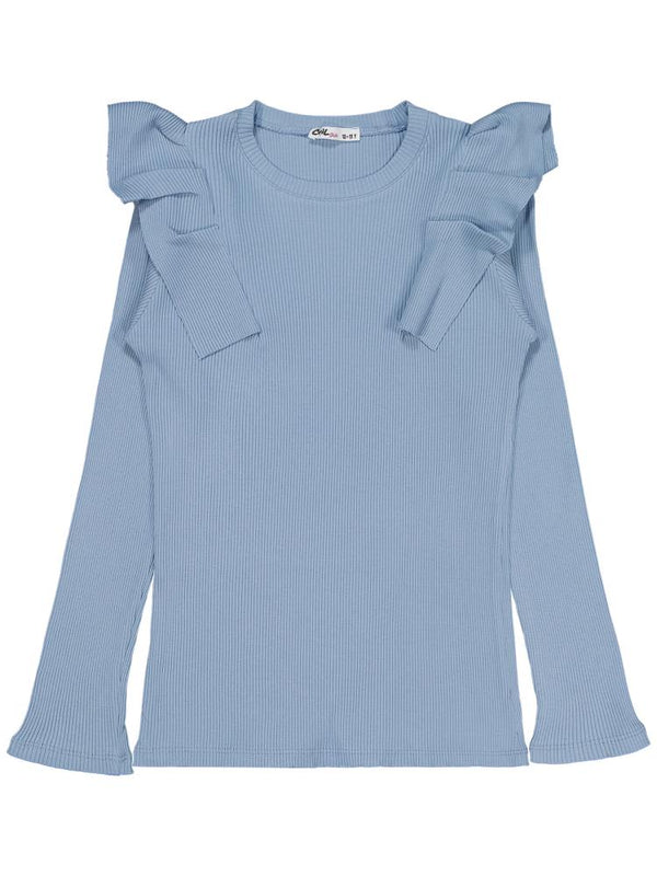 Civil Girls Omuz Fırfırlı 10-13 Yaş Sweatshirt - Mavi