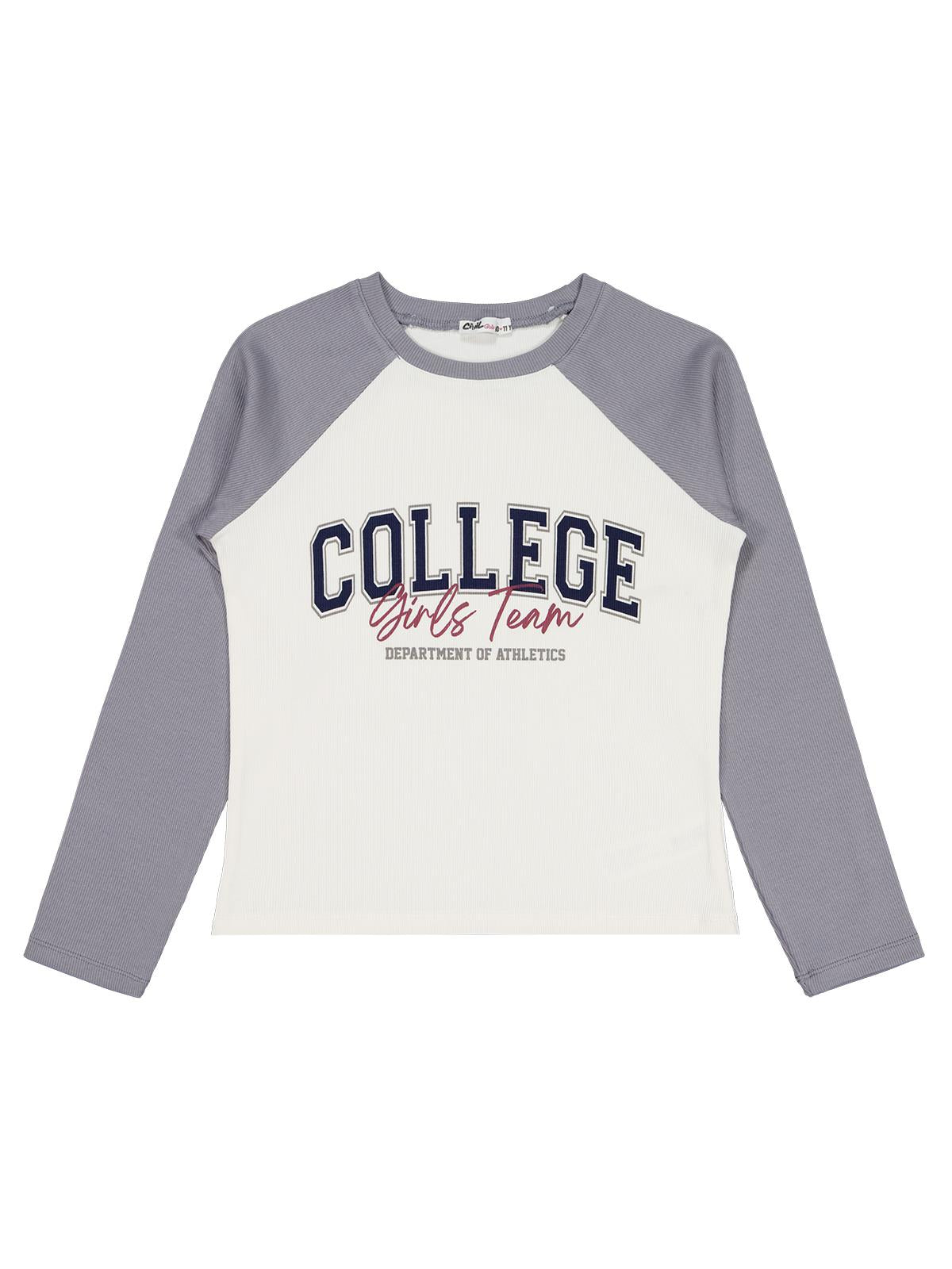 Civil Kız Çocuk College Baskılı Sweatshirt | Kaşkorse Uzun Kol | Okul Kreş ve Günlük Kullanım - Ekru