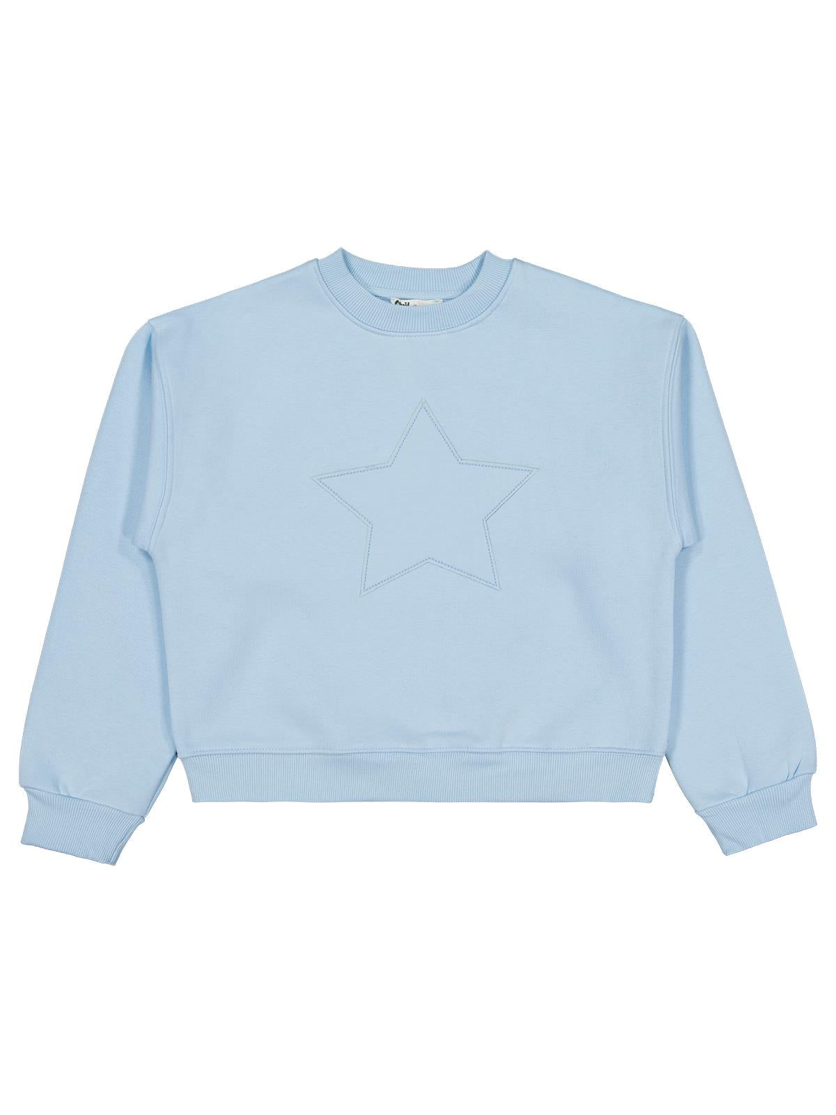 Civil Kız Çocuk Yıldız Nakışlı Sweatshirt | 3 İp Uzun Kol | Okul Kreş ve Günlük Kullanım - Mavi