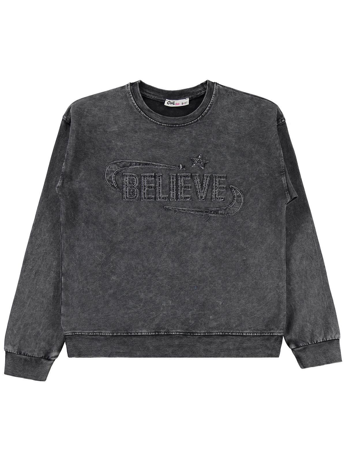 Civil Girls Believe Nakışlı 10-13 Yaş Sweatshirt - Gri