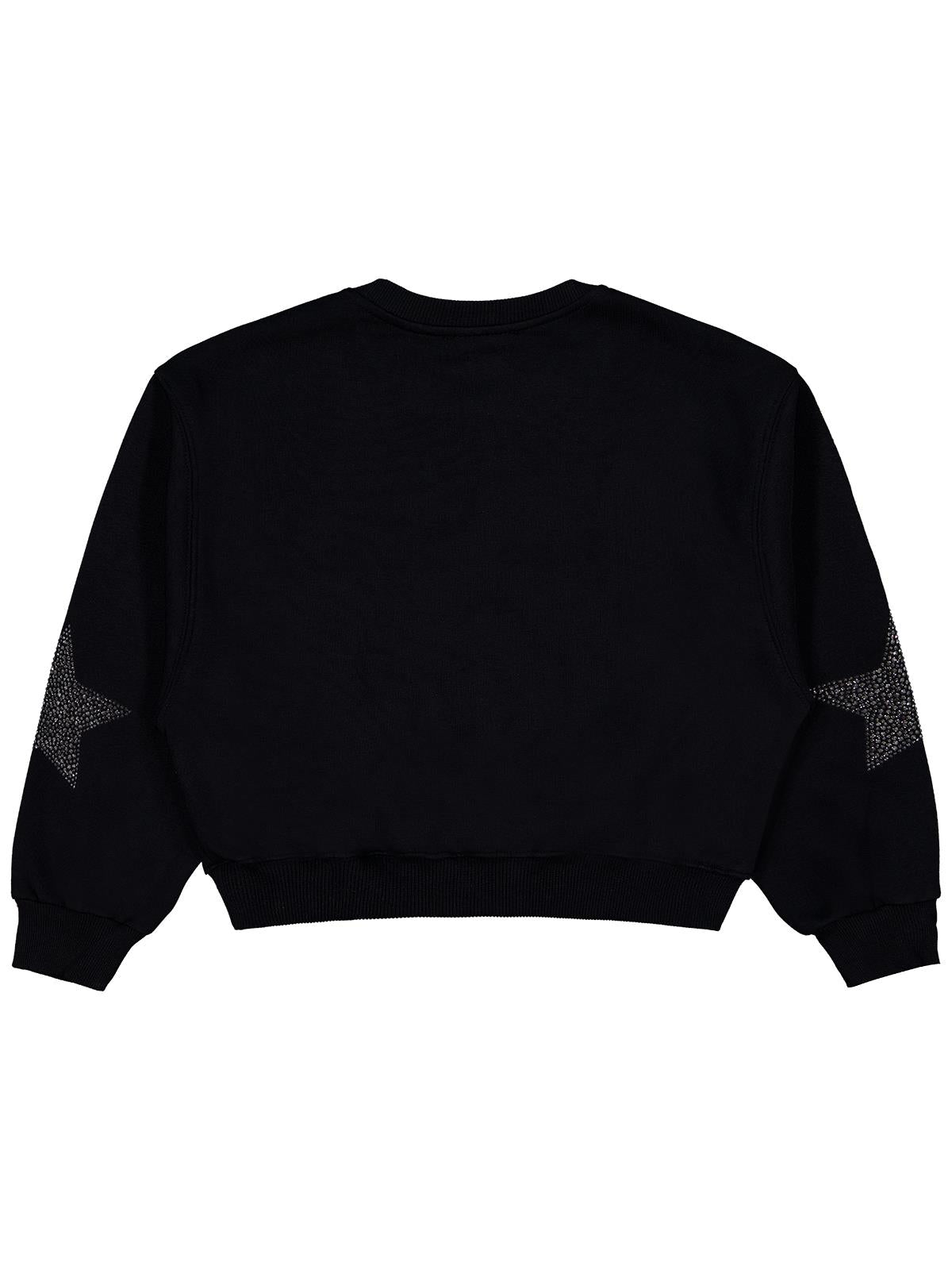 Civil Kız Çocuk Taşlı Yıldız Nakışlı Sweatshirt | 3 İp Uzun Kol | Okul Kreş ve Günlük Kullanım - Siyah