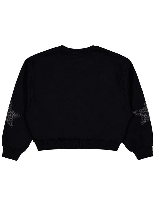Civil Kız Çocuk Taşlı Yıldız Nakışlı Sweatshirt | 3 İp Uzun Kol | Okul Kreş ve Günlük Kullanım - Siyah