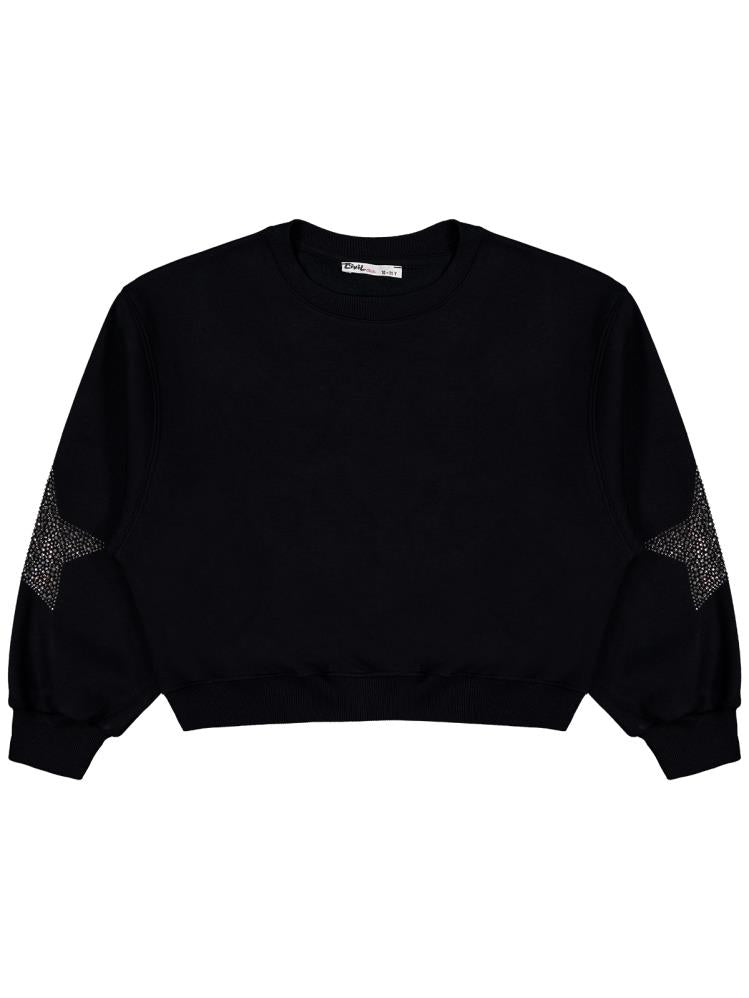 Civil Girls Taşlı Yıldız Nakışlı 10-13 Yaş Sweatshirt - Siyah