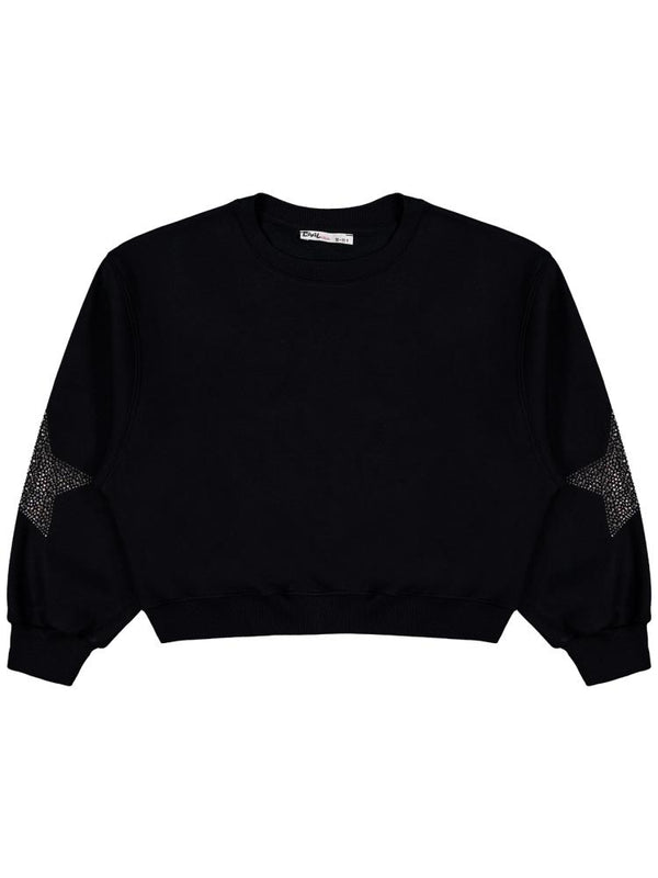 Civil Girls Taşlı Yıldız Nakışlı 10-13 Yaş Sweatshirt - Siyah