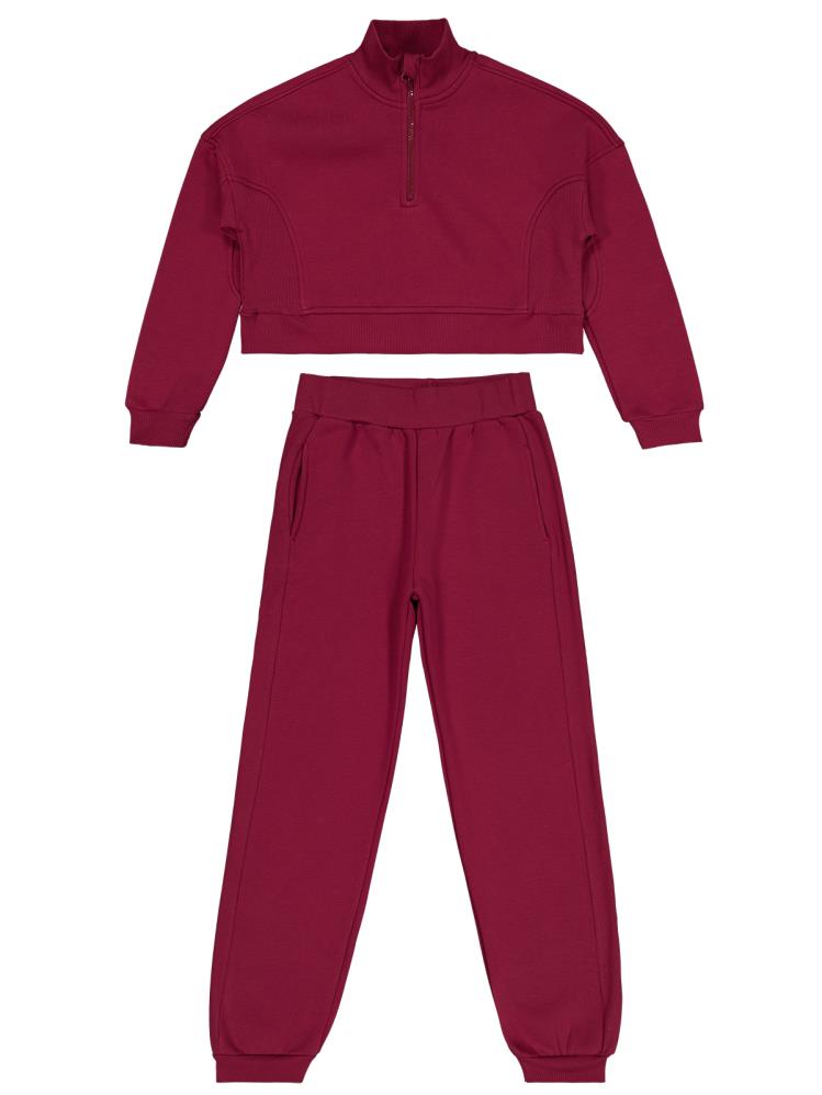 Civil Girls Fermuar Detaylı 10-13 Yaş Eşofman Takımı - Bordo