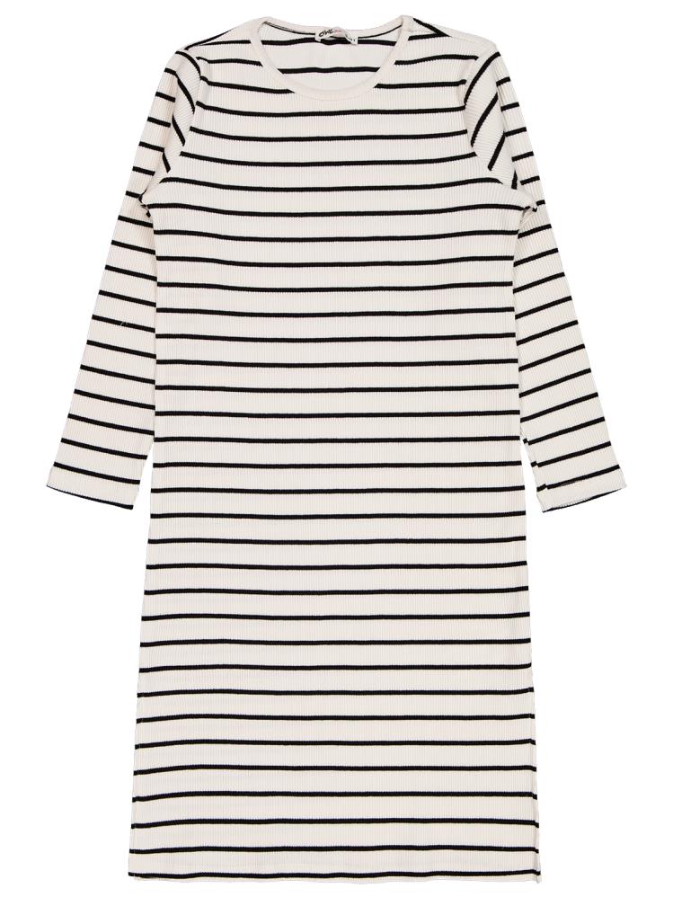 Civil Girls Kalın Çizgili 10-13 Yaş Elbise - Ekru