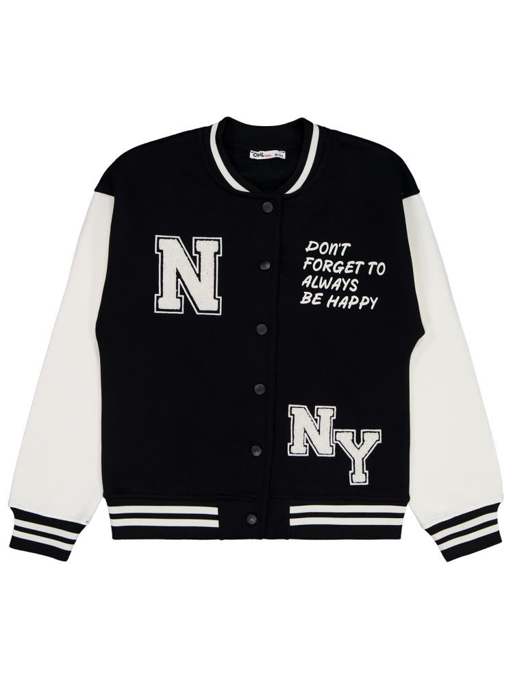 Civil Girls NY Nakışlı 10-13 Yaş Hırka - Siyah