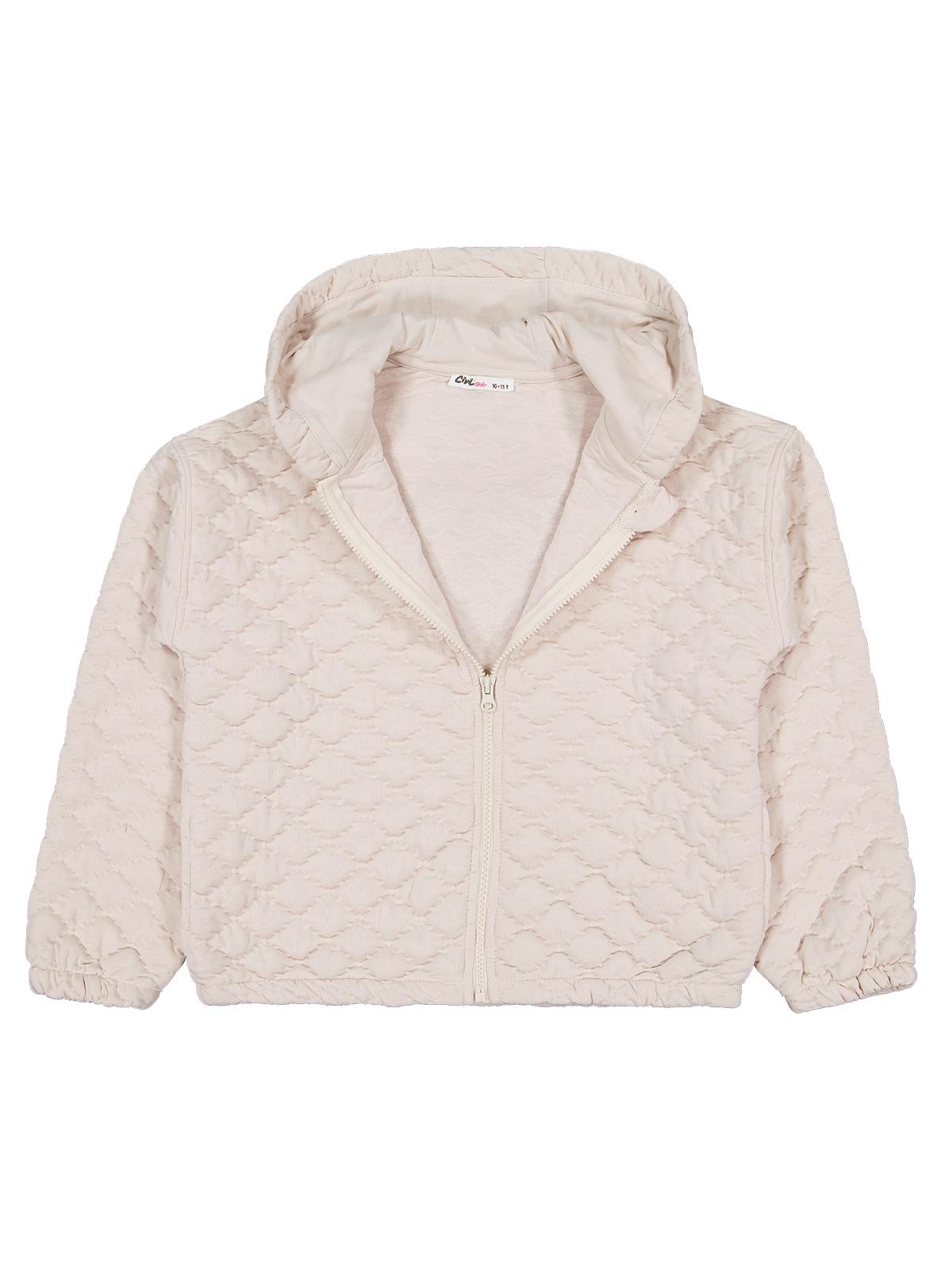 Civil Girls Baklava Desen 10-13 Yaş Hırka - Bej