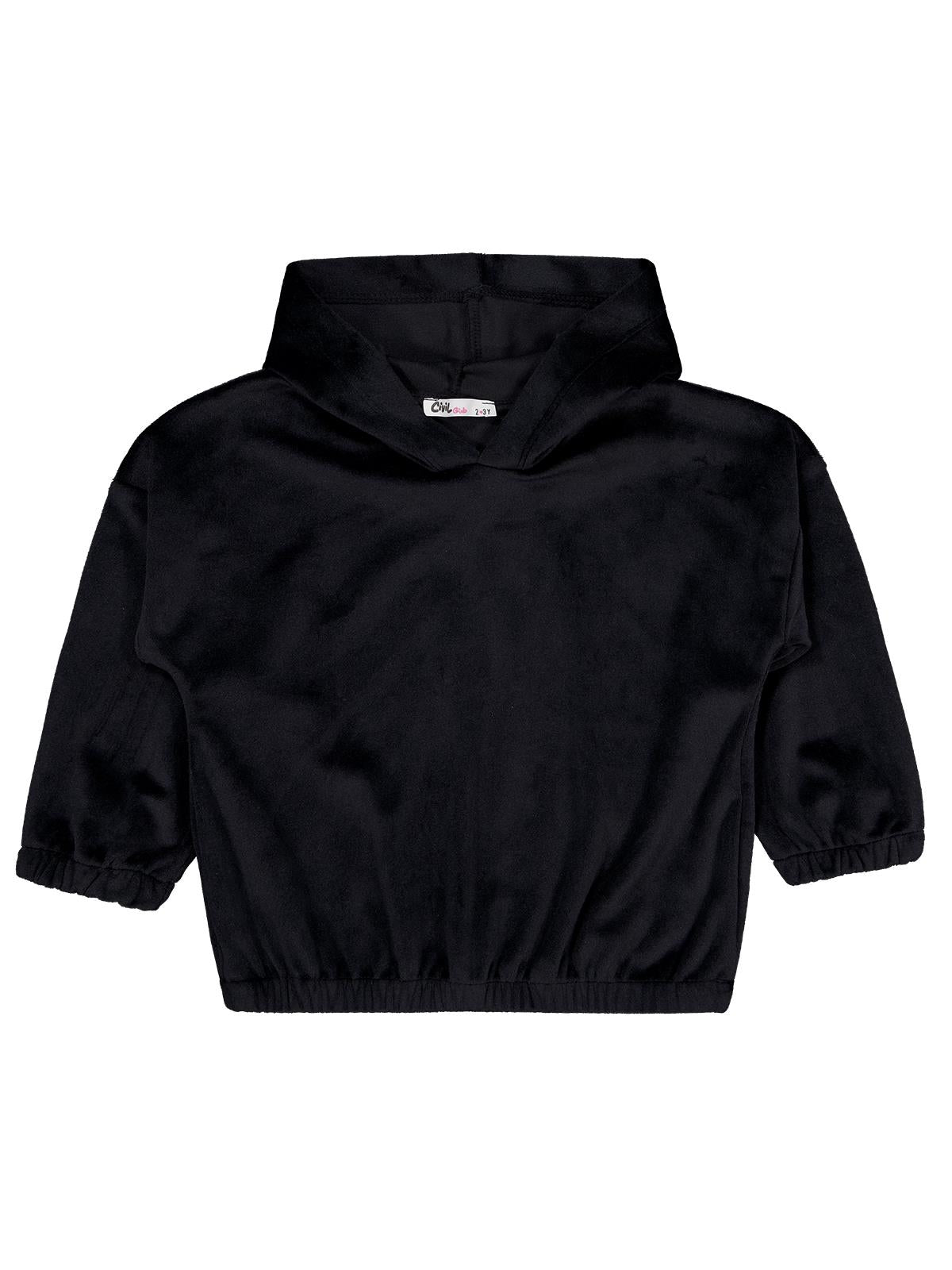 Civil Kız Çocuk Sweatshirt | Kadife Uzun Kol Kapşonlu | Okul Kreş ve Günlük Kullanım - Siyah