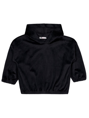 Civil Kız Çocuk Sweatshirt | Kadife Uzun Kol Kapşonlu | Okul Kreş ve Günlük Kullanım - Siyah