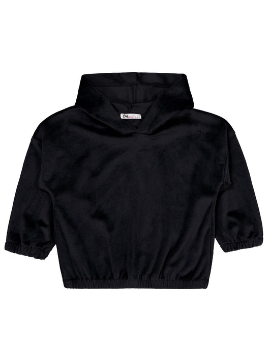 Civil Kız Çocuk Sweatshirt | Kadife Uzun Kol Kapşonlu | Okul Kreş ve Günlük Kullanım - Siyah