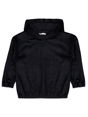 Civil Kız Çocuk Sweatshirt | Kadife Uzun Kol Kapşonlu | Okul Kreş ve Günlük Kullanım - Siyah