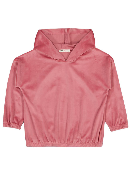 Civil Kız Çocuk Sweatshirt | Kadife Uzun Kol Kapşonlu | Okul Kreş ve Günlük Kullanım - Pembe