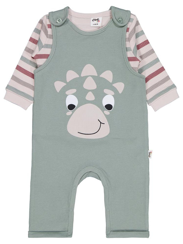 Civil Baby Çizgi Empirmeli Dinozor Baskılı 6-18 Ay Slopet - Yeşil
