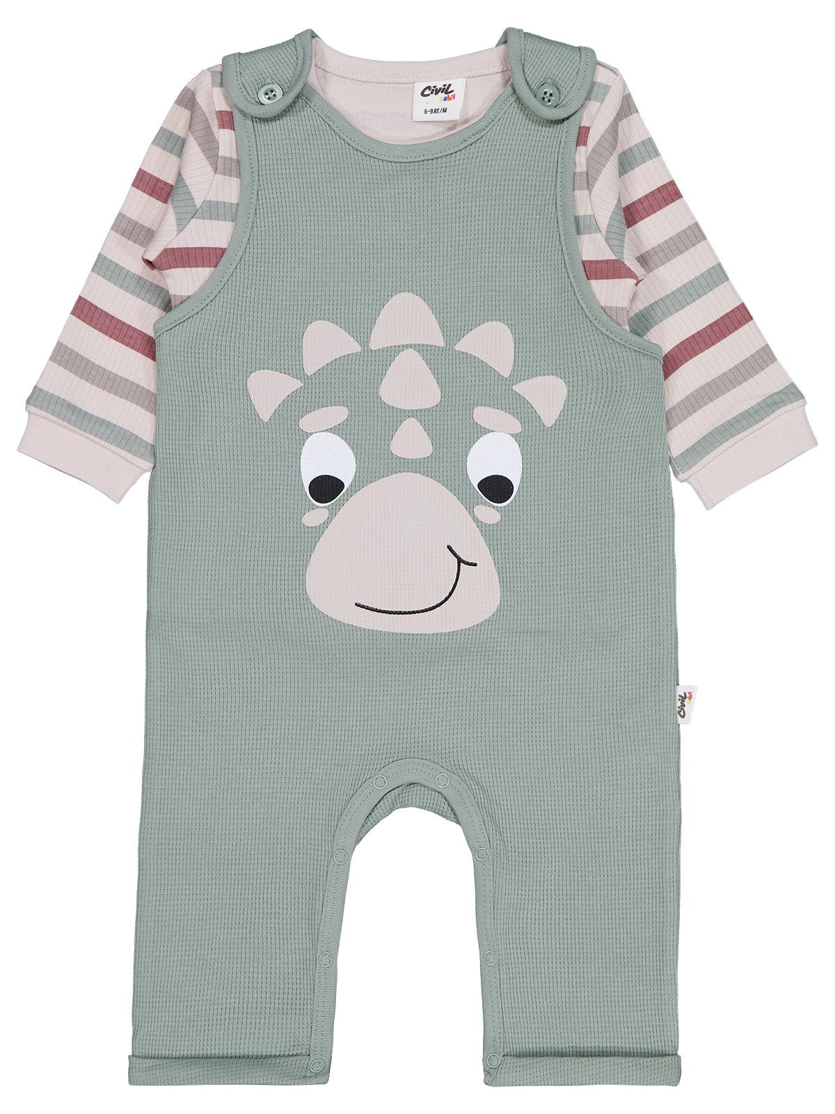 Civil Baby Çizgi Empirmeli Dinozor Baskılı 6-18 Ay Slopet - Yeşil