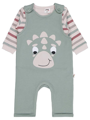 Civil Baby Çizgi Empirmeli Dinozor Baskılı 6-18 Ay Slopet - Yeşil