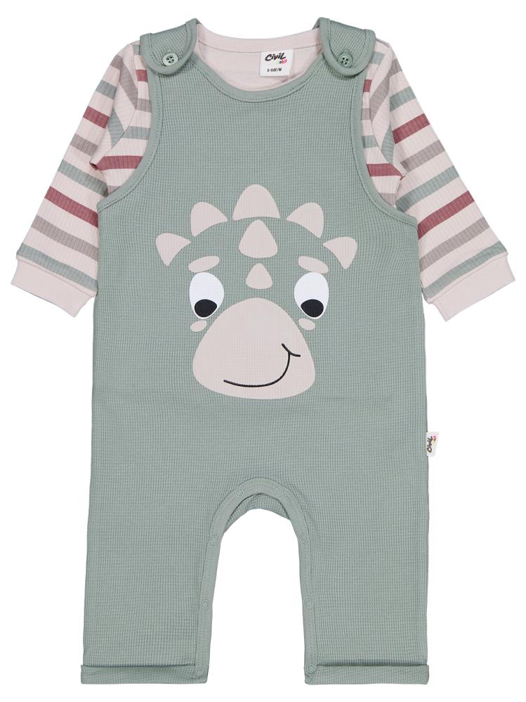 Civil Baby Çizgi Empirmeli Dinozor Baskılı 6-18 Ay Slopet - Yeşil