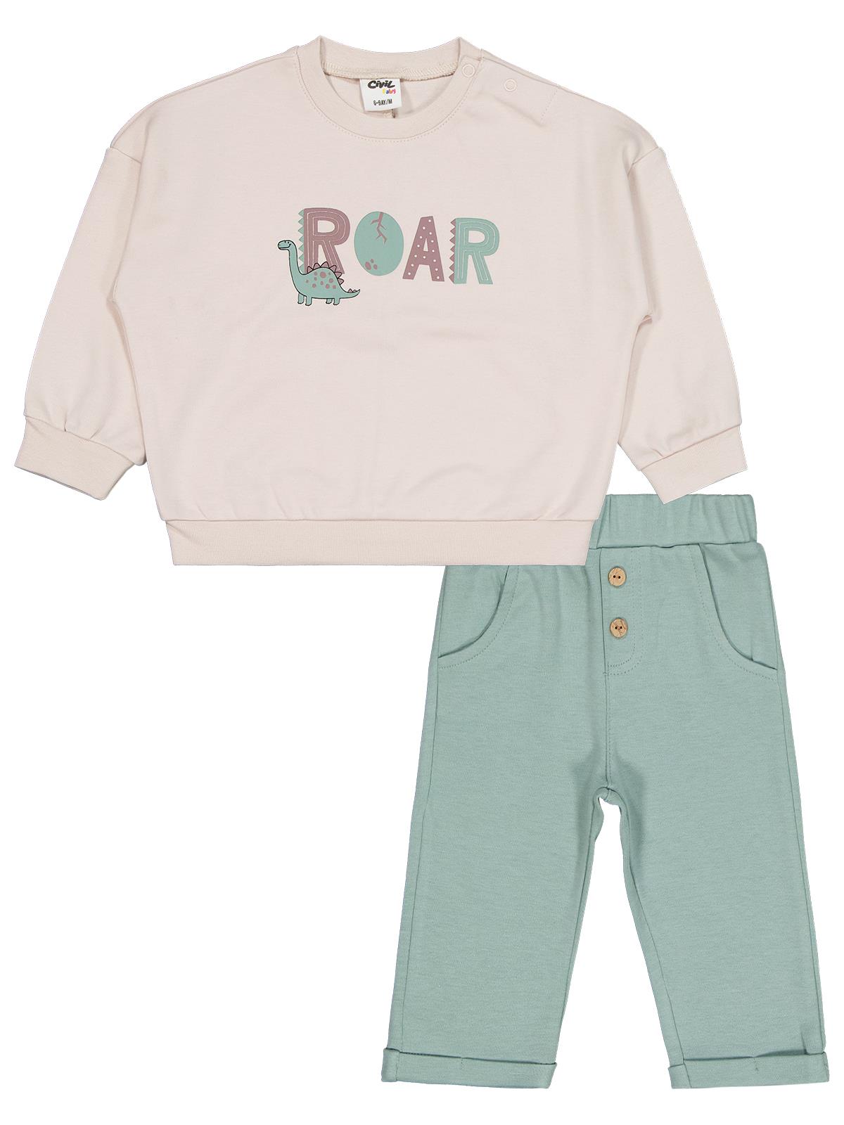 Civil Baby Dinozor Baskılı 6-18 Ay Takım - Bej