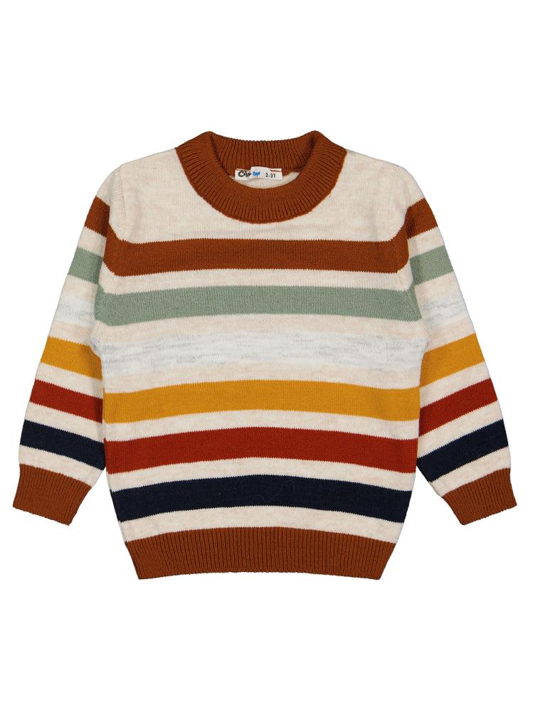 Civil Boys Renkli Çizgili  2-5 Yaş Kazak - Turuncu